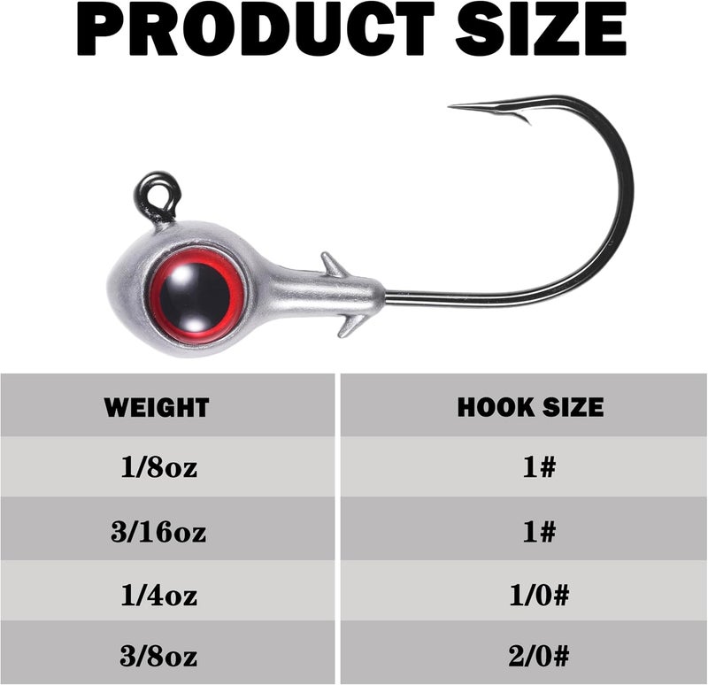 FISHCORNER Fishing Jig Head Oversized 3D Eyes Jigheads Swimbait Jig Heads for Fishing Saltwater Freshwater Bass Trout Walleye Redfish Striper 1/8oz 3/16oz 1/4oz 3/8oz - Image 5